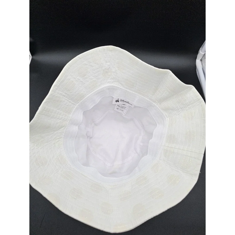Disney Parks White With‎ Glitter Polka Dots Bucket Hat Minnie Mouse Pin - Adult